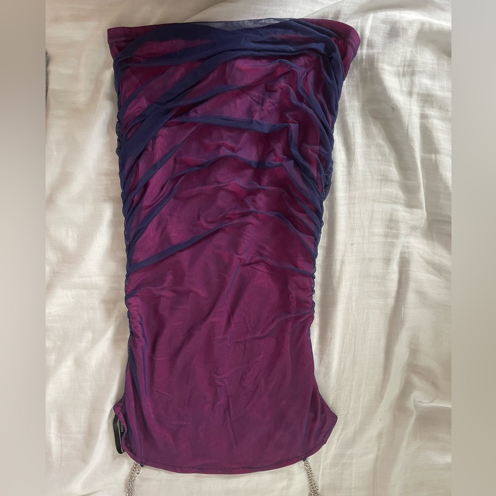 Red/blue mesh mini dress